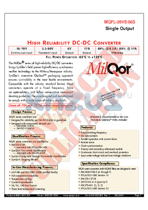 MQFL-28VE-06S-Y-ES datasheet - HIGH RELIABILITY DC-DC CONVERTER