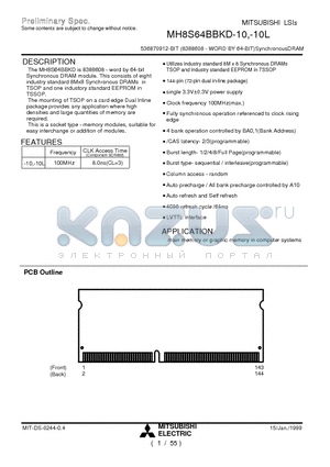 MH8S64BBKD-10 datasheet - 536870912-BIT (8388608 - WORD BY 64-BIT)SynchronousDRAM