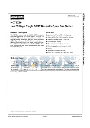NC7SZ66L6X datasheet - Low Voltage Single SPST Normally Open Bus Switch