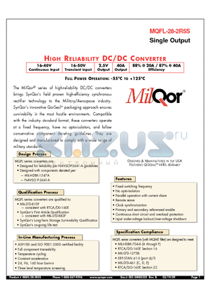 MQFL-28VE-2R5S-Y-ES datasheet - High Reliability DC/DC Converter