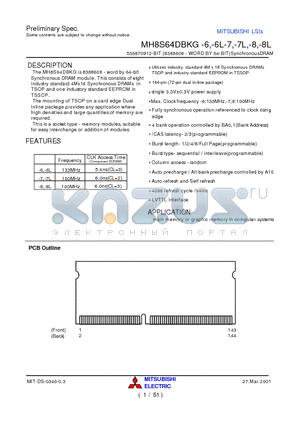 MH8S64DBKG-7L datasheet - 536870912-BIT (8388608 - WORD BY 64-BIT)SynchronousDRAM