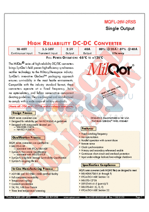 MQFL-28V-2R5S datasheet - HIGH RELIABILITY DC-DC CONVERTER