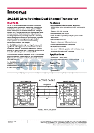 ISL37231DRAZ-T7 datasheet - 10.3125 Gb/s Retiming Dual-Channel Transceiver