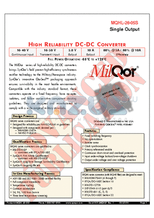 MQHL-28-05S-Y-ES datasheet - HIGH RELIABILITY DC-DC CONVERTER