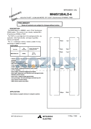 MH8S72BALD-6 datasheet - 603,979,776-BIT ( 8,388,608-WORD BY 72-BIT ) Synchronous DYNAMIC RAM