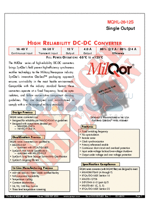 MQHL-28-12S datasheet - HIGH RELIABILITY DC-DC CONVERTER