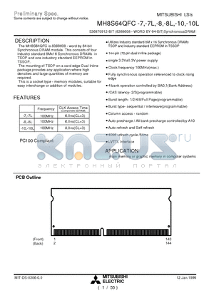 MH8S64QFC-10 datasheet - 536870912-BIT (8388608 - WORD BY 64-BIT)SynchronousDRAM