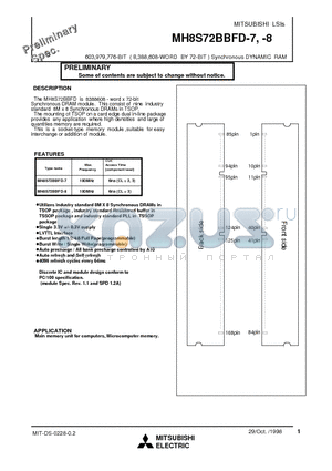 MH8S72BBFD-7 datasheet - 603,979,776-BIT ( 8,388,608-WORD BY 72-BIT ) Synchronous DYNAMIC RAM