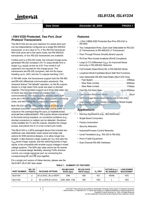 ISL41334 datasheet - a15kV ESD Protected, Two Port, Dual Protocol Transceivers