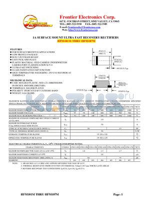 HFM103M datasheet - 1A SURFACE MOUNT ULTRA FAST RECOVERY RECTIFIERS