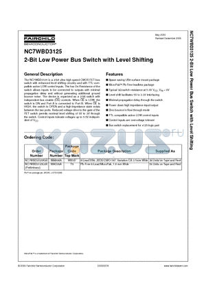 NC7WBD3125K8X datasheet - 2-Bit Low Power Bus Switch with Level Shifting