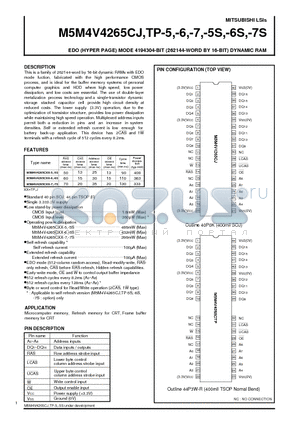 M5M4V4265CTP-7S datasheet - EDO (HYPER PAGE) MODE 4194304-BIT (262144-WORD BY 16-BIT) DYNAMIC RAM