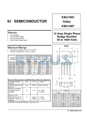 KBU10K datasheet - 10 Amp Single Phase Bridge Rectifier 50 to 1000 Volts