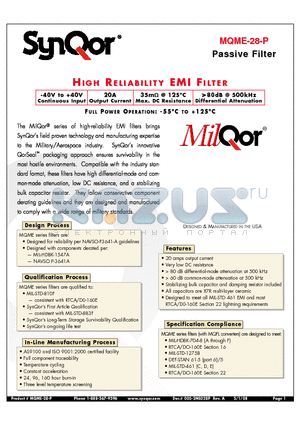 MQME-28-P-Y-C datasheet - HIIGH RELLIIABIILLIITTY EMI FIILLTTER