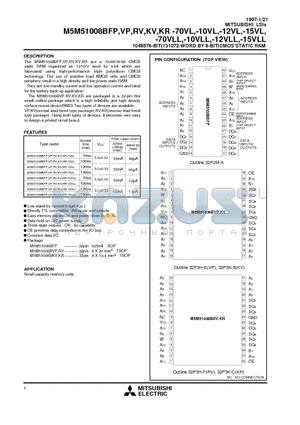 M5M51008BRV-12VLL datasheet - 1048576-BIT(131072-WORD BY 8-BIT)CMOS STATIC RAM