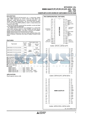 M5M51008CCP-55X datasheet - 1048576-BIT(131072-WORD BY 8-BIT)CMOS STATIC RAM