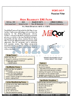 MQME-28E-P-U-ES datasheet - High Reliability EMI Filter