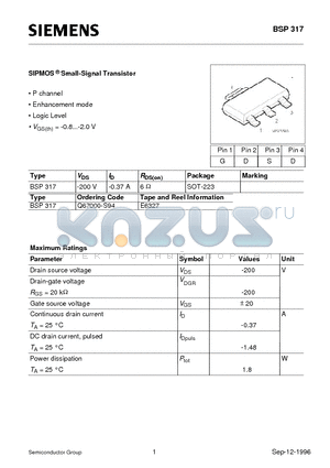 Q67000-S94 datasheet - SIPMOS Small-Signal Transistor (P channel Enhancement mode Logic Level)