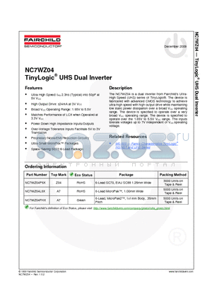 NC7WZ04L6X_09 datasheet - TinyLogic^ UHS Dual Inverter
