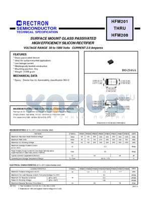 HFM208 datasheet - SURFACE MOUNT GLASS PASSIVATED HIGH EFFICIENCY SILICON RECTIFIER (VOLTAGE RANGE 50 to 1000 Volts CURRENT 2.0 Amperes)