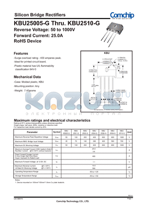 KBU25005-G datasheet - Silicon Bridge Rectifiers