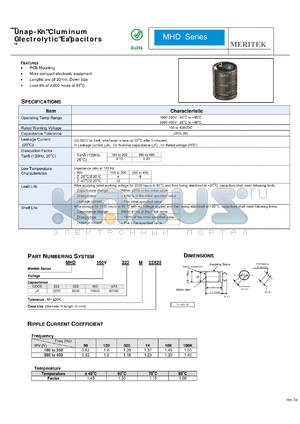 MHD160V153M22X25 datasheet - Snap-In Aluminim Electrolytic Capacitors