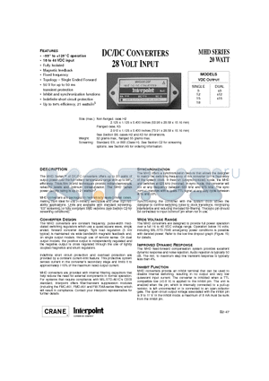 MHD2805DF/883 datasheet - DC/DC CONVERTERS 28 VOLT INPUT