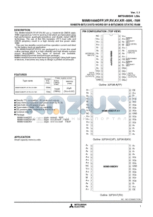 M5M51008DRV-55H datasheet - 1048576-BIT(131072-WORD BY 8-BIT)CMOS STATIC RAM