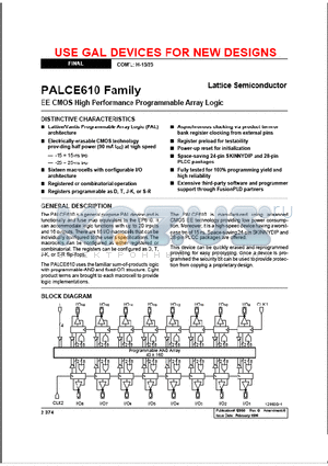 PALCE610H-25 datasheet - USE GAL DEVICES FOR NEW DESIGNS