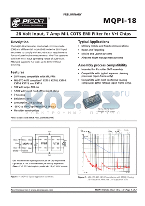 MQPI-18 datasheet - 28 Volt Input, 7 Amp MIL COTS EMI Filter for VI Chips