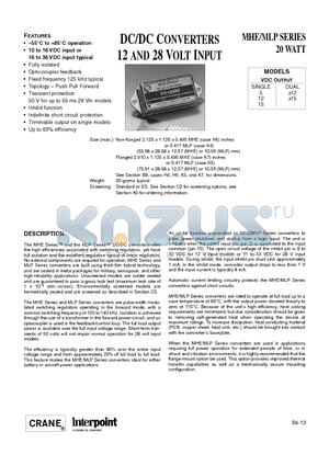 MHE1215SF/ES datasheet - DC/DC CONVERTERS 12 AND 28 VOLT INPUT