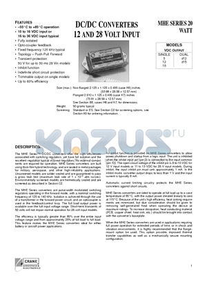 MHE2812DF datasheet - DC/DC CONVERTERS 12 AND 28 VOLT INPUT