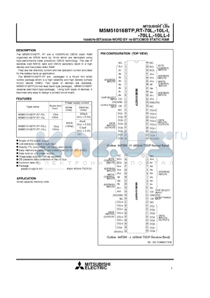 M5M51016BTP-10L-I datasheet - 1048576-BIT(65536-WORD BY 16-BIT)CMOS STATIC RAM