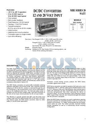 MHE2812SF datasheet - DC/DC CONVERTERS 12 AND 28 VOLT INPUT
