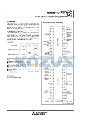 M5M51016BTP-12VL datasheet - 1048576-BIT(65536-WORD BY 16-BIT)CMOS STATIC RAM