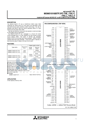 M5M51016RT-10L-I datasheet - 1048576-BIT(65536-WORD BY 16-BIT)CMOS STATIC RAM