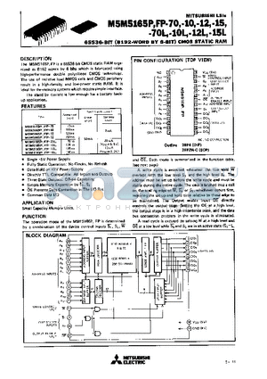 M5M5165P-12 datasheet - 65536-BIT (8192-WORD BY 8-BIT) CMOS STATIC RAM