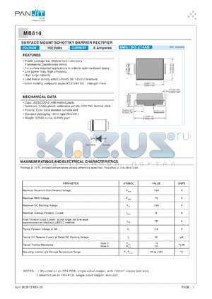 MB810 datasheet - SURFACE MOUNT SCHOTTKY BARRIER RECTIFIER