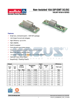 NCA0101500SP-XC datasheet - Non-Isolated 10A SIP/SMT DC/DC