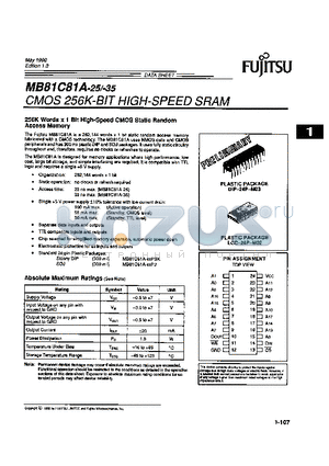 MB81C81A-25 datasheet - CMOS 256K-BIT HIGH-SPEED SRAM