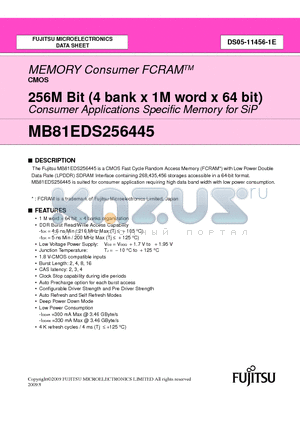 MB81EDS256445 datasheet - MEMORY Consumer FCRAM CMOS 256M Bit (4 bank x 1M word x 64 bit) Consumer Applications Specific Memory for SiP