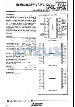 M5M5256CFP-15VXL datasheet - 262144-BIT (32768-WORD BY 8-BIT) CMOS STATIC RAM