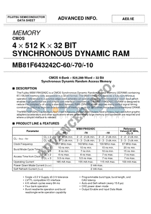 MB81F643242C datasheet - 4 X 512 K X 32 BIT SYNCHRONOUS DYNAMIC RAM