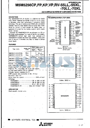 M5M5256CFP-55LL datasheet - 262144-BIT (32768-WORD BY 8-BIT) CMOS STATIC RAM