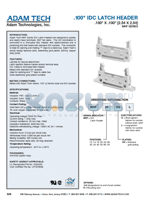 MHF26SGL datasheet - .100 IDC LATCH HEADER .100 X .100 [2.54 X 2.54]