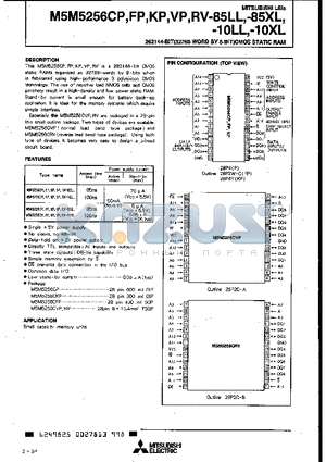 M5M5256CP-10LL datasheet - 262144-BIT (32768-WORD BY 8-BIT) CMOS STATIC RAM