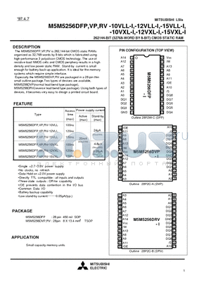 M5M5256DFP-12VLL-I datasheet - 262144-BIT (32768-WORD BY 8-BIT) CMOS STATIC RAM