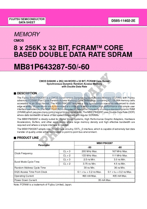 MB81P643287-60 datasheet - 8 x 256K x 32 BIT, FCRAMTM CORE BASED DOUBLE DATA RATE SDRAM