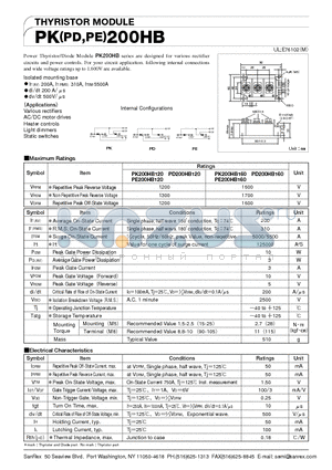 PK200HB120 datasheet - THYRISTOR MODULE