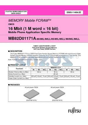 MB82D01171A datasheet - 16 Mbit (1 M word x 16 bit) Mobile Phone Application Specific Memory